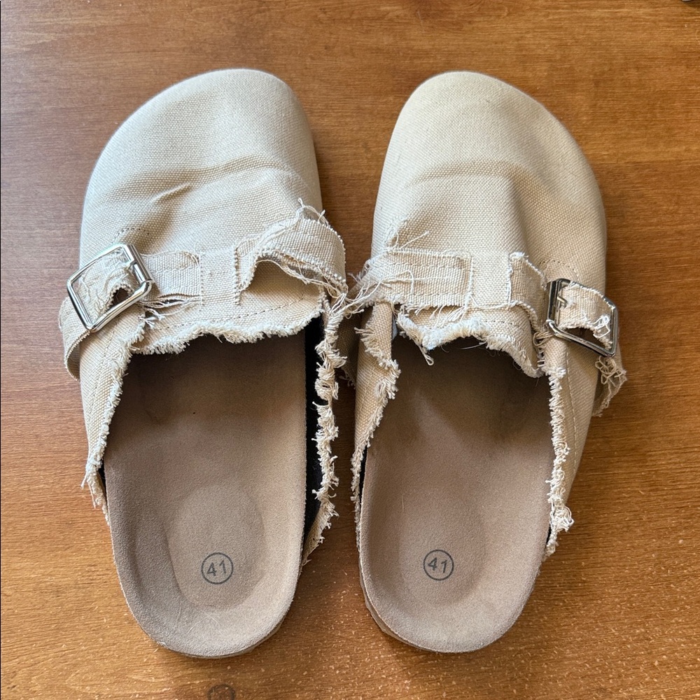 Frayed Canvas Slip-On Sandals